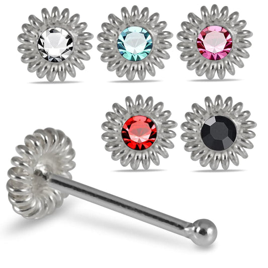 925 Sterling Silver 5pcs CZ Jewelled Coil Design Ball End Nose stud Box - Monster Piercing