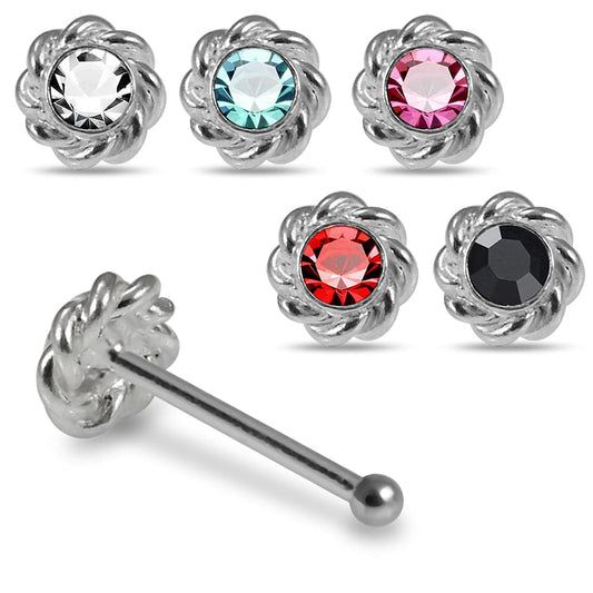 925 Sterling Silver 5pcs CZ Jewelled Flower Design Ball End Nose stud Box - Monster Piercing