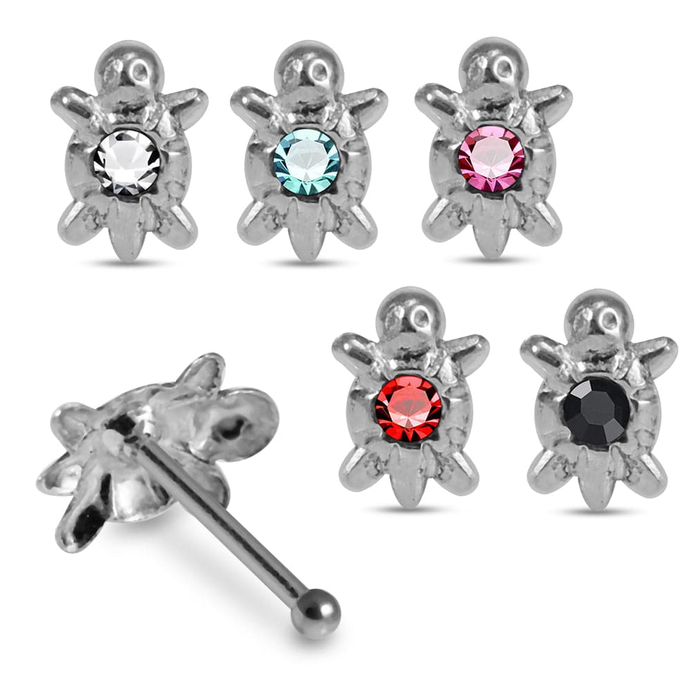 925 Sterling Silver 5pcs CZ Jewelled Turtle Nose Bone Box - Monster Piercing