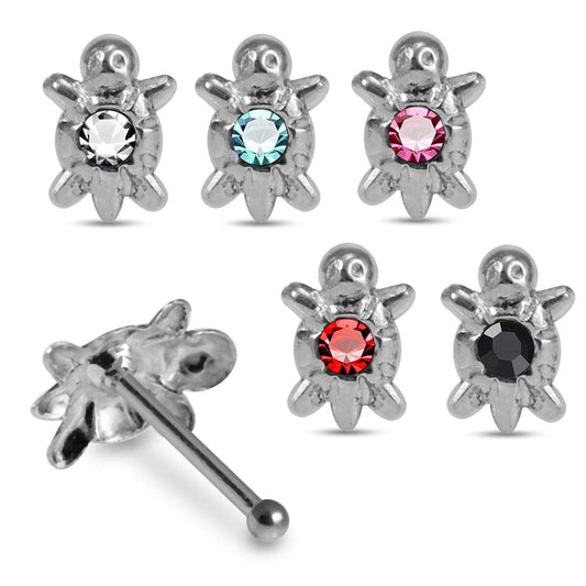 925 Sterling Silver 5pcs CZ Jewelled Turtle Nose Bone Box - Monster Piercing