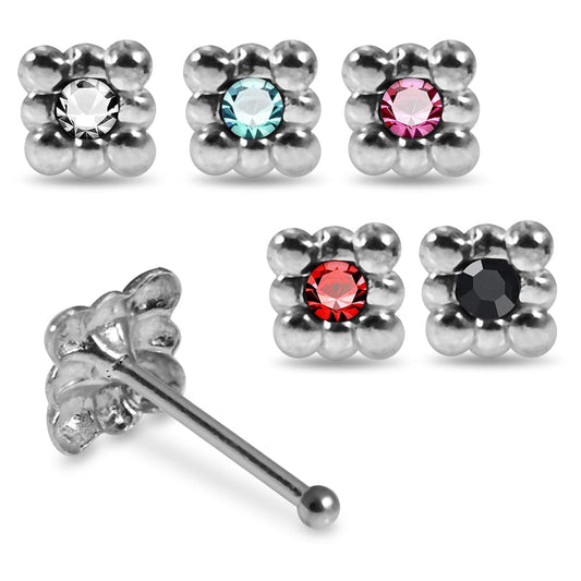 925 Sterling Silver 5pcs CZ Jewelled Square Design Nose Bone Box - Monster Piercing
