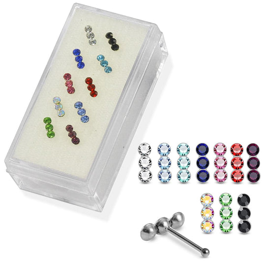 925 Sterling Silver 10pcs Tri CZ Jewelled Nose Bone Box - Monster Piercing