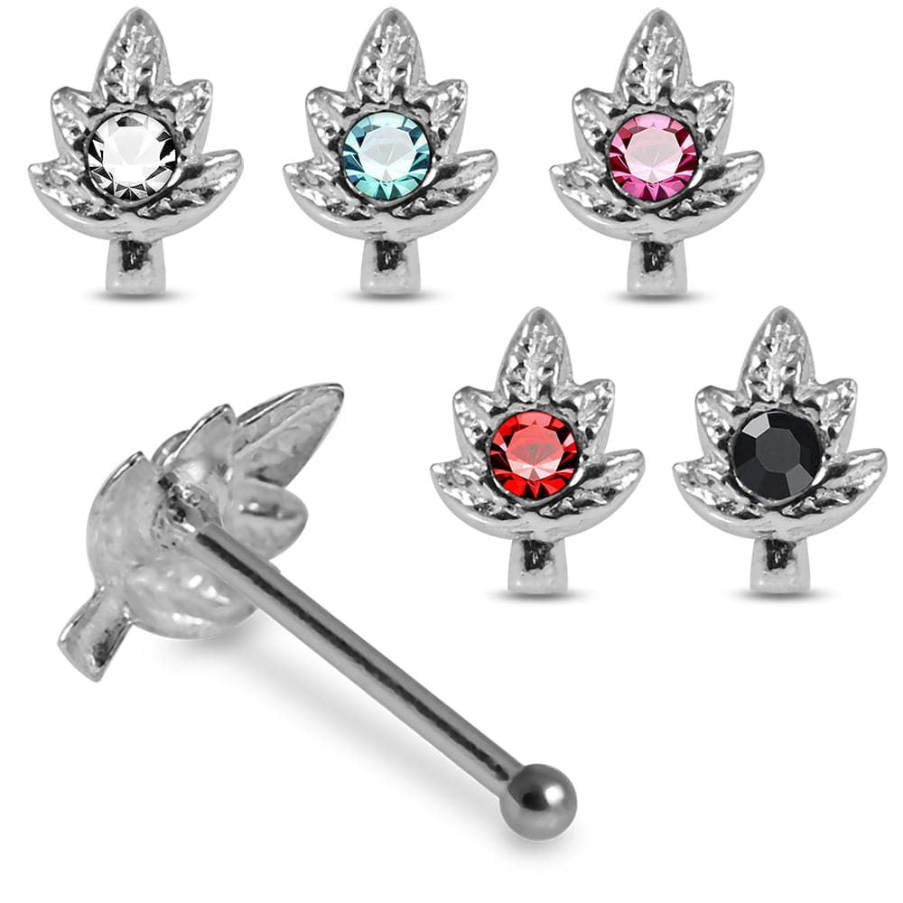 925 Sterling Silver 5pcs CZ Jewelled Marijuana Leaf Nose Bone Box - Monster Piercing