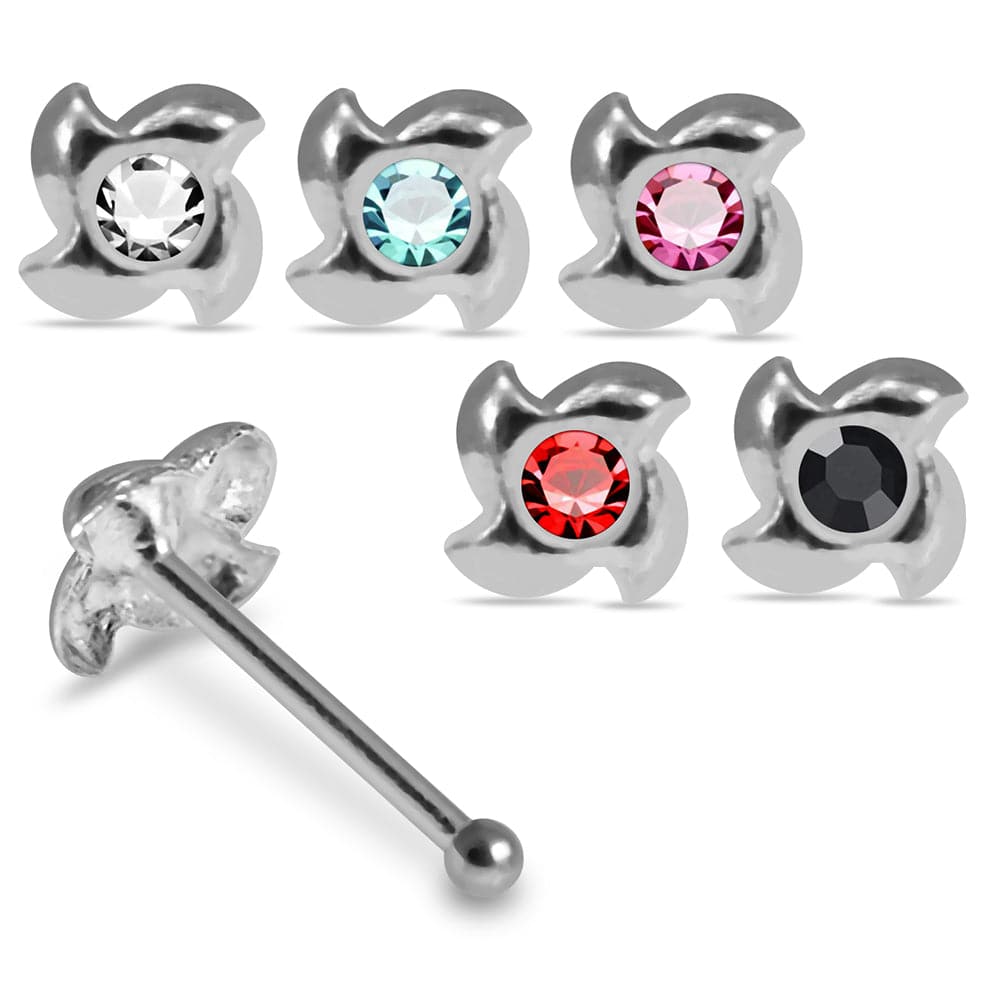 925 Sterling Silver 5pcs CZ Jewelled Swirl Design Nose Bone Box - Monster Piercing