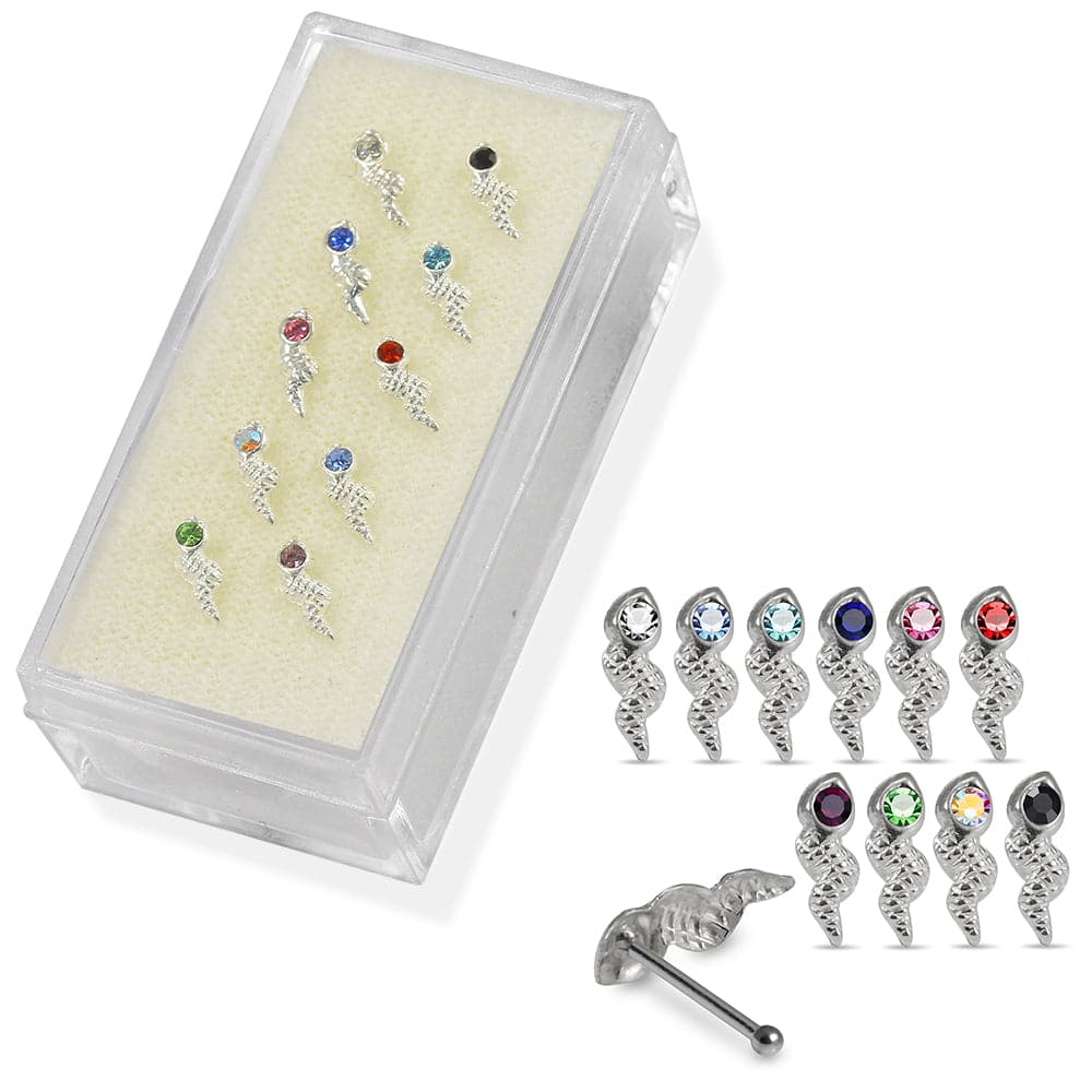 925 Sterling Silver 10pcs CZ Jewelled Small Snake Nose Bone Box - Monster Piercing
