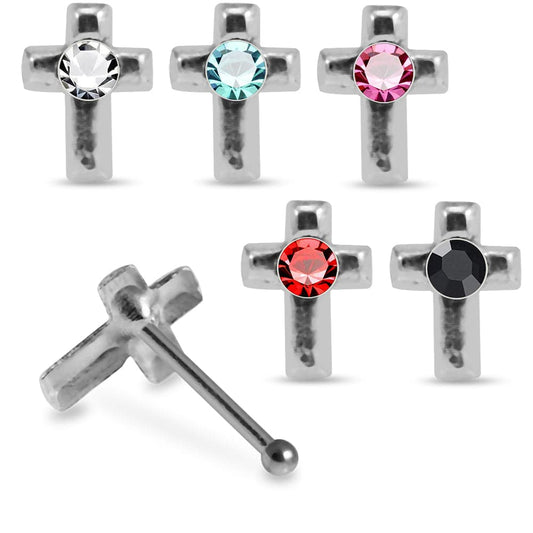 925 Sterling Silver 5pcs CZ Jewelled Cross Nose Bone Box - Monster Piercing