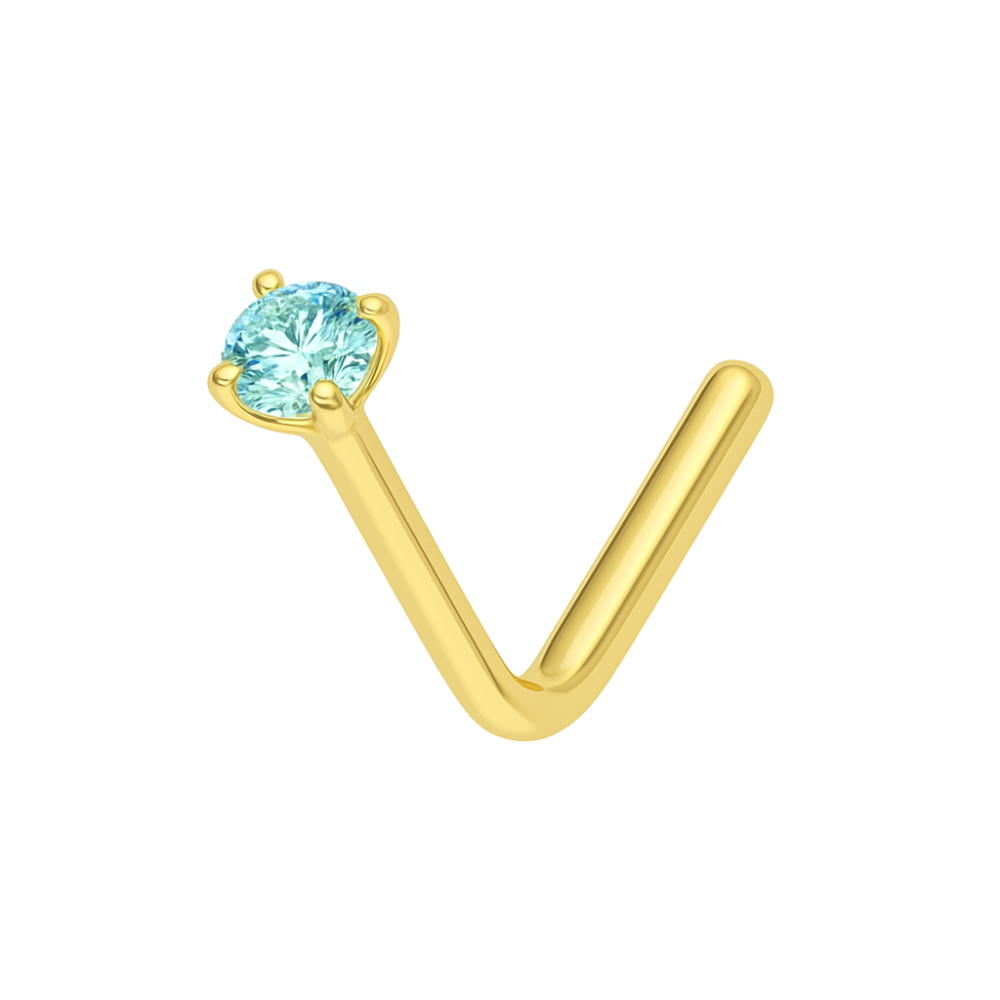 9K Gold L-Bend Crystal Nose Stud - Monster Piercing