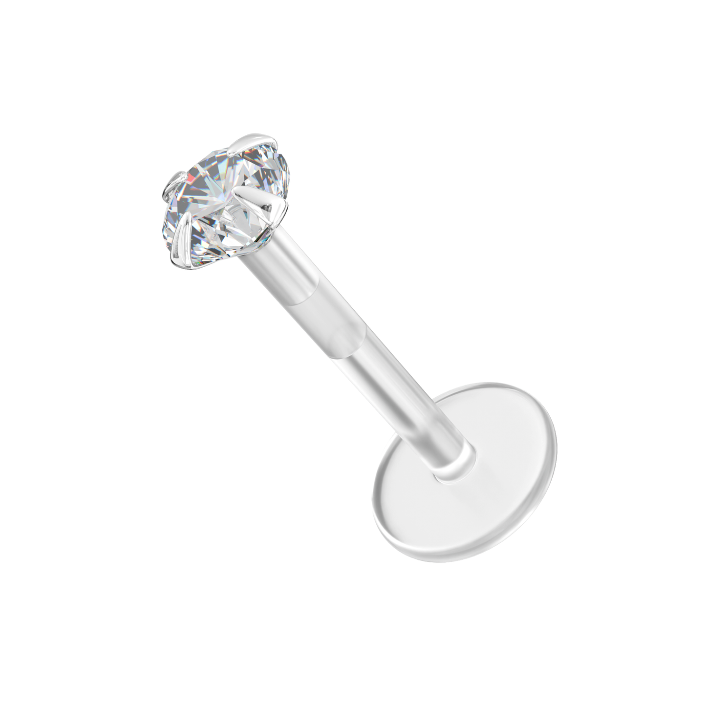 925 Sterling Silver and Bio Flex Madonna Labret with Clear Stone Jewelled push-fit Top - Monster Piercing