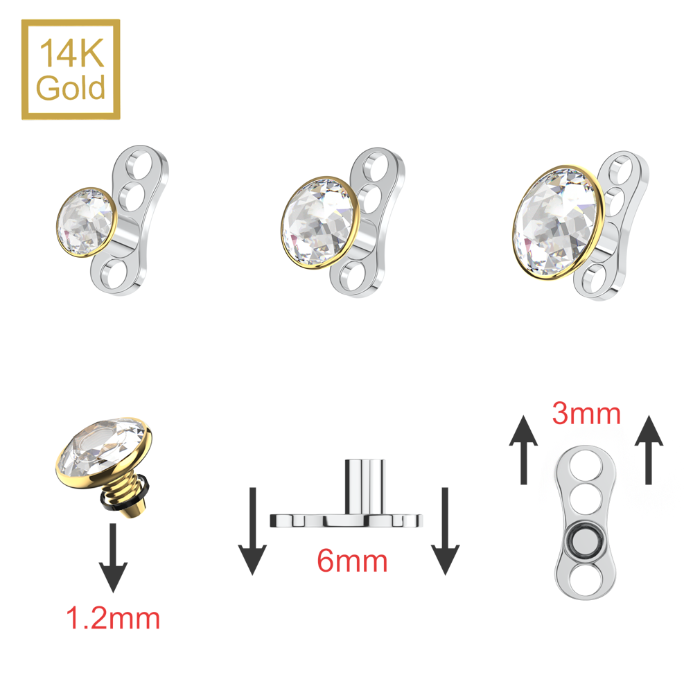 14K Gold CZ Jewelled Internally Threaded Dermal Anchor - Monster Piercing