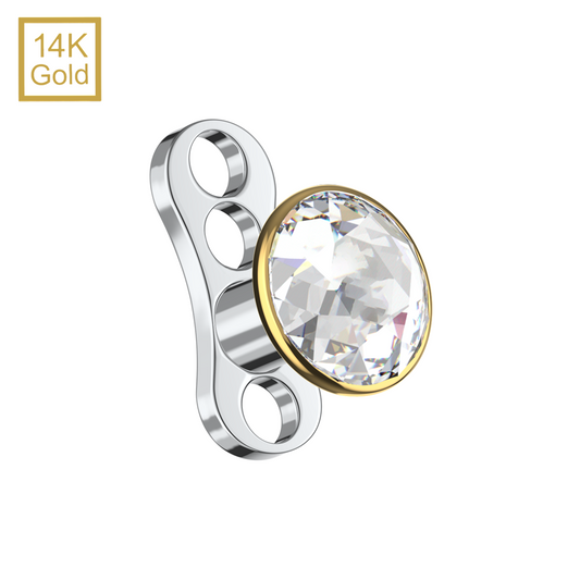14K Gold CZ Jewelled Internally Threaded Dermal Anchor - Monster Piercing