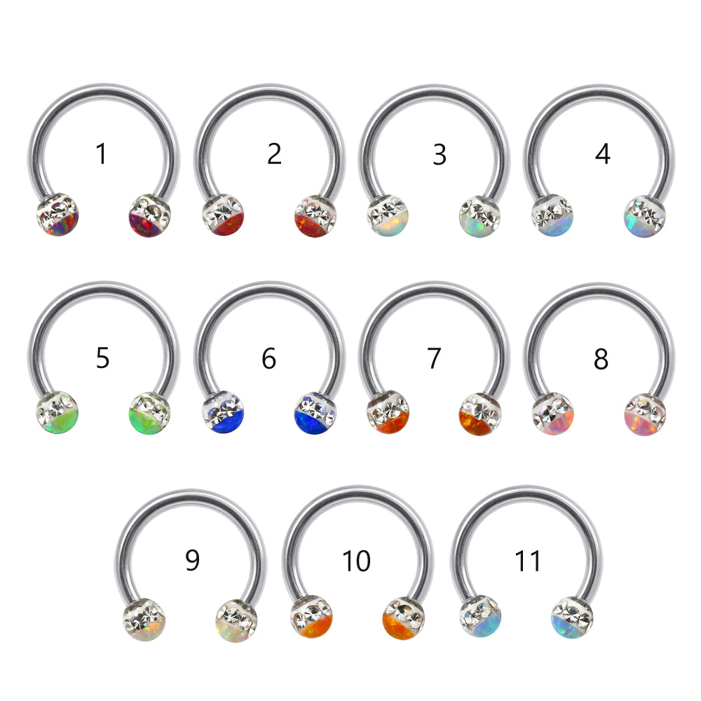 316L Surgical Steel CZ and Epoxy Ball with Opal Jewelled Circular Barbell - Monster Piercing