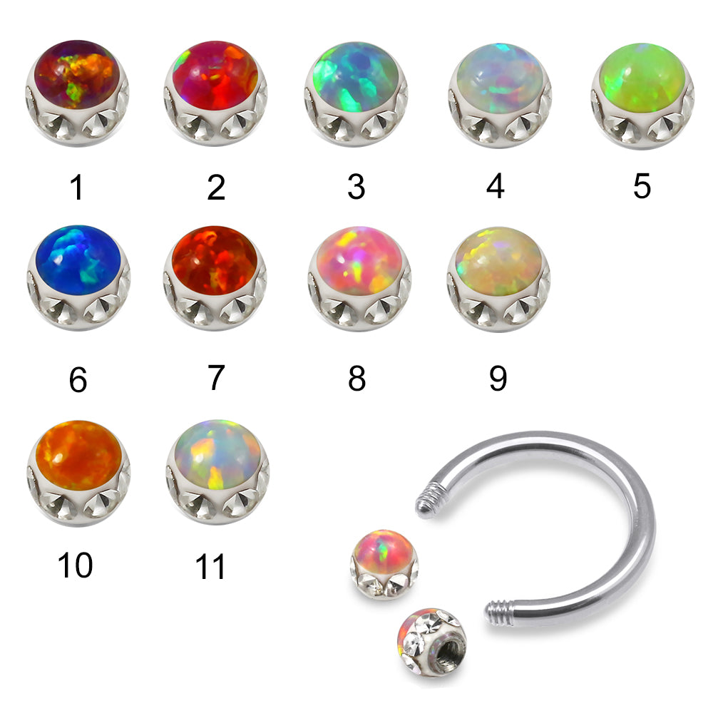 316L Surgical Steel CZ and Epoxy Ball with Opal Jewelled Circular Barbell - Monster Piercing