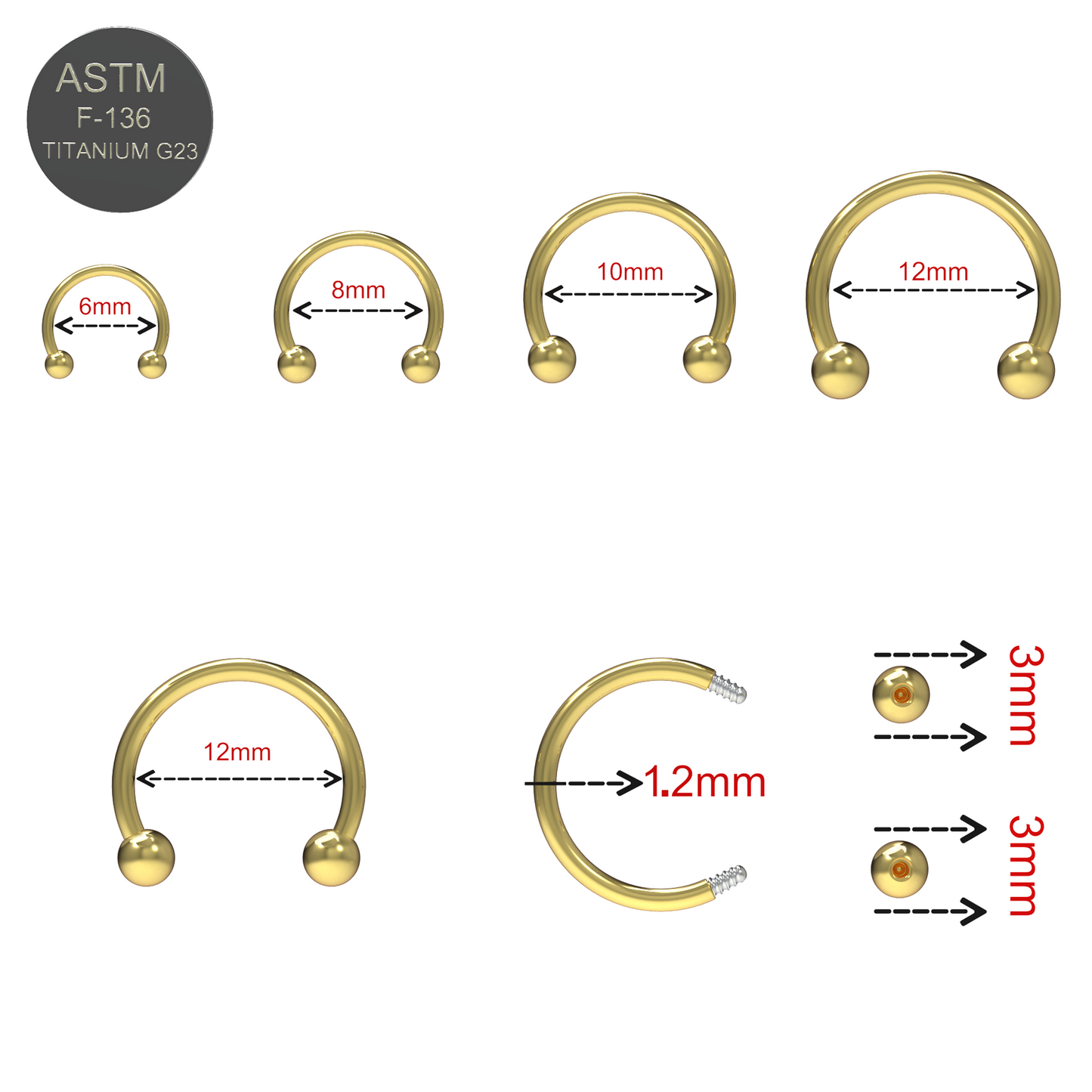 G23 Titanium Gold Anodised Circular Barbell with Ball - Monster Piercing