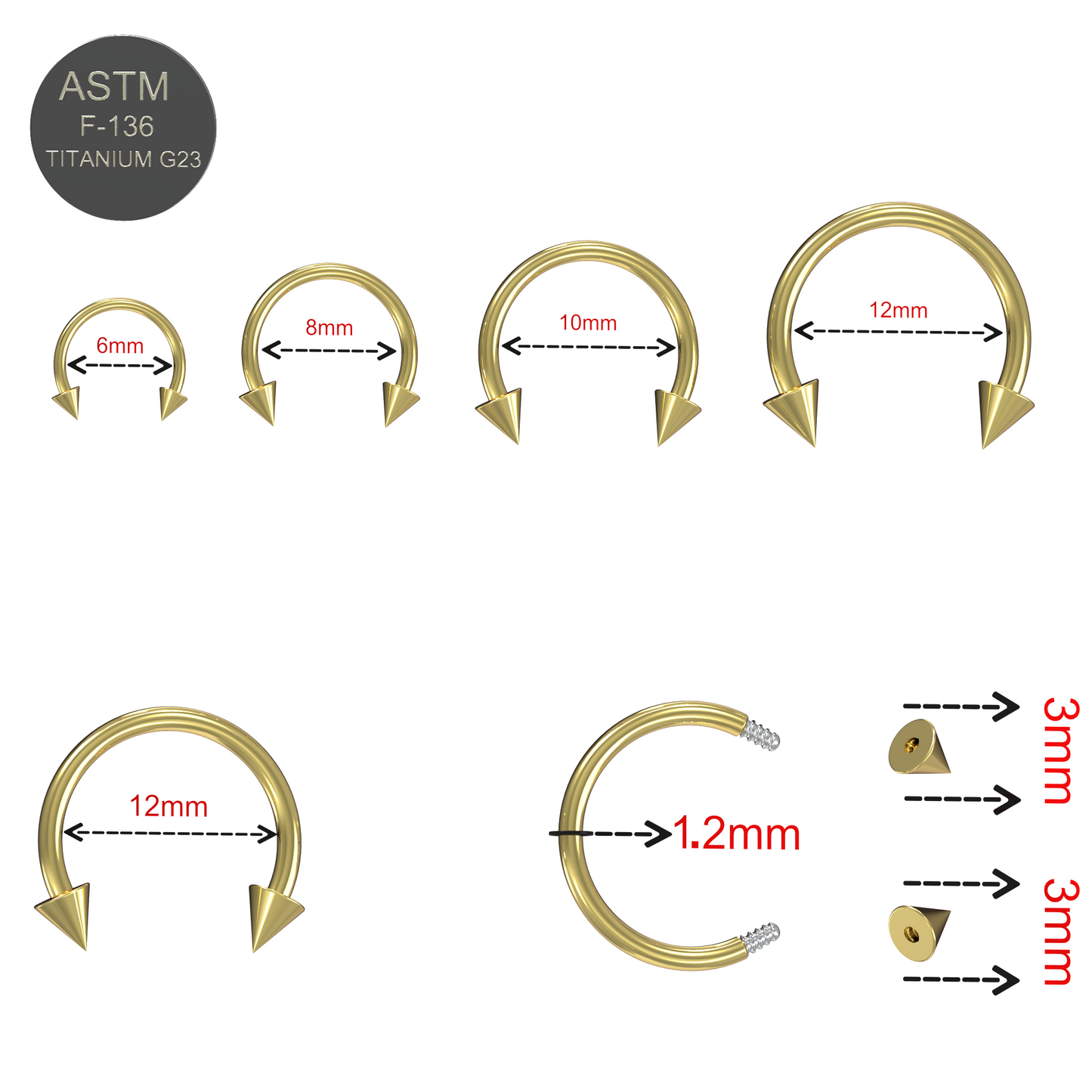 G23 Titanium Gold Anodised Circular Barbell with Cone - Monster Piercing