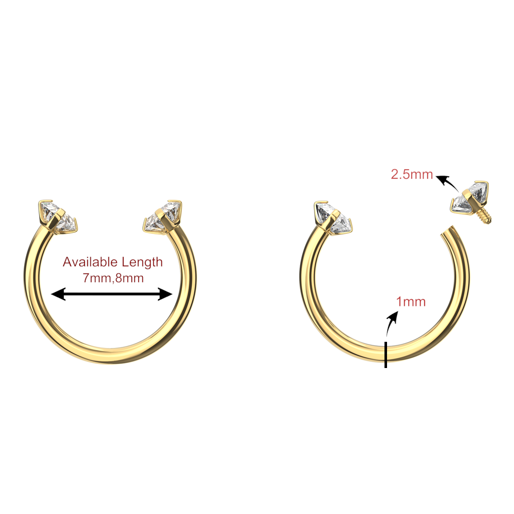 316L Surgical Steel Circular Barbell with Double Prong-Set CZ Gems - Monster Piercing