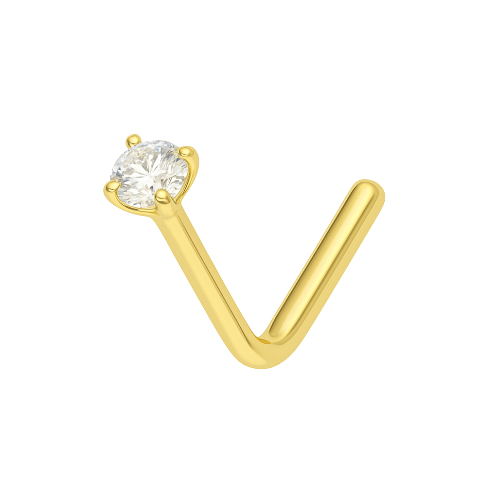 18K Gold CZ Jewelled L-Bend Nose Stud - Monster Piercing