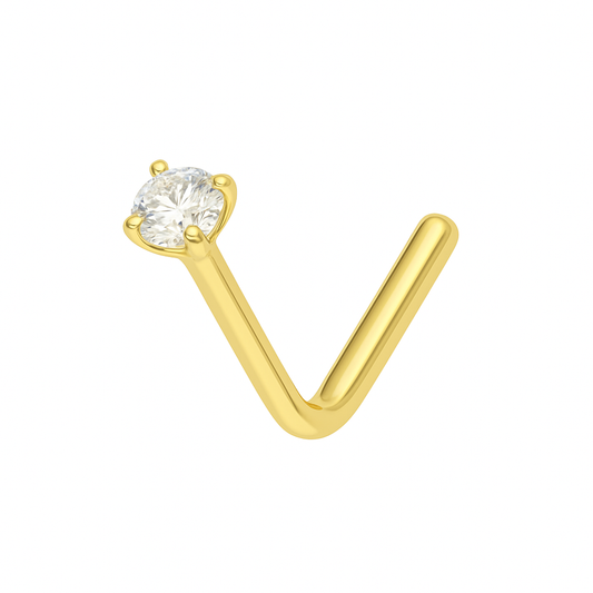 18K Gold CZ Jewelled L-Bend Nose Stud - Monster Piercing