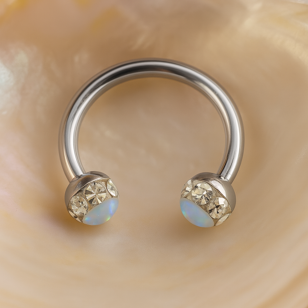 316L Surgical Steel CZ and Epoxy Ball with Opal Jewelled Circular Barbell - Monster Piercing