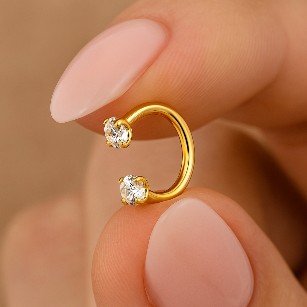 G23 Titanium Circular Barbell with Double Prong-Set CZ Gems - Monster Piercing