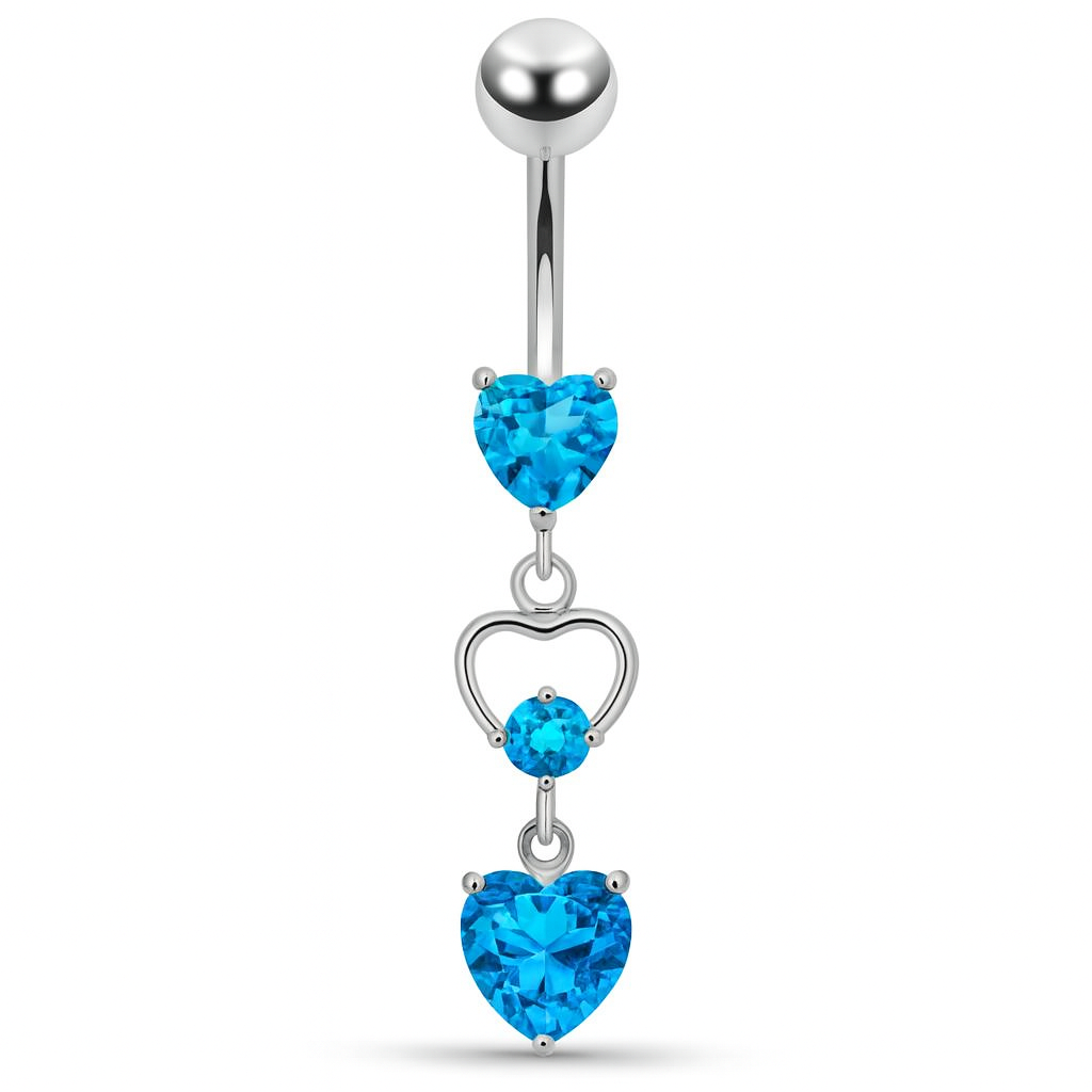 925 Sterling Silver Jewelled Heart Cutout Navel Belly Piercing - Monster Piercing