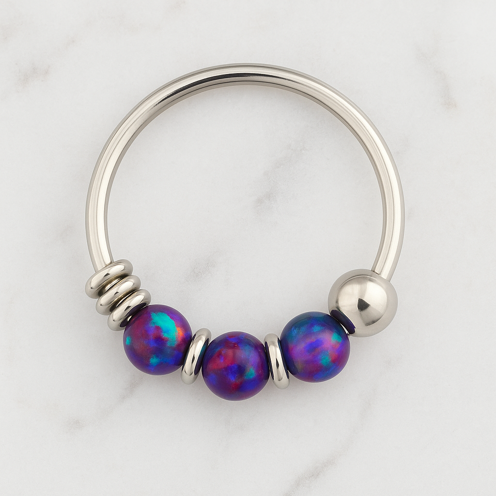 925 Sterling Silver Opal Bead Nose Hoop Ring - Monster Piercing