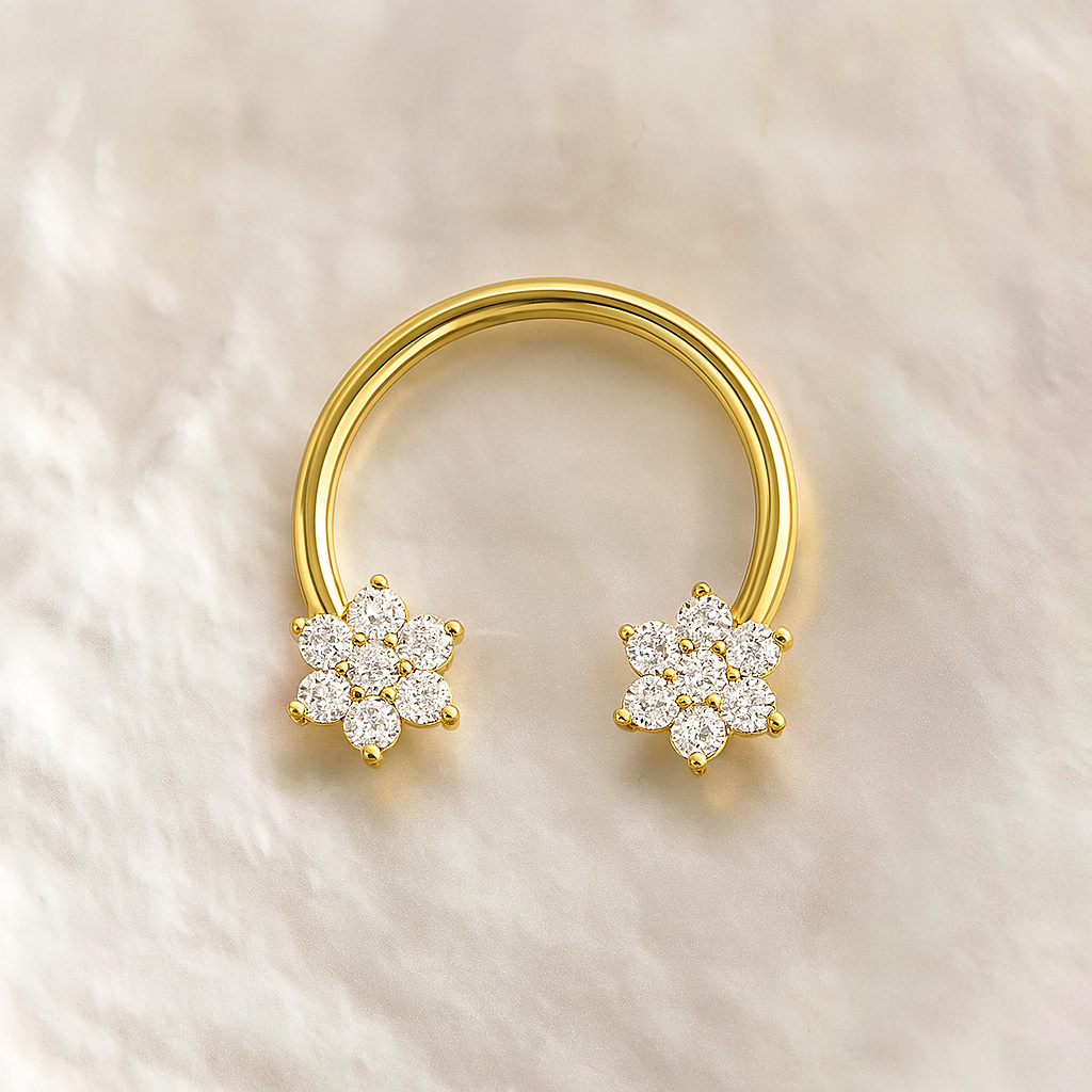 316L Surgical Steel Horseshoe Circular Bar with Floral Flower Septum Piercing - Monster Piercing