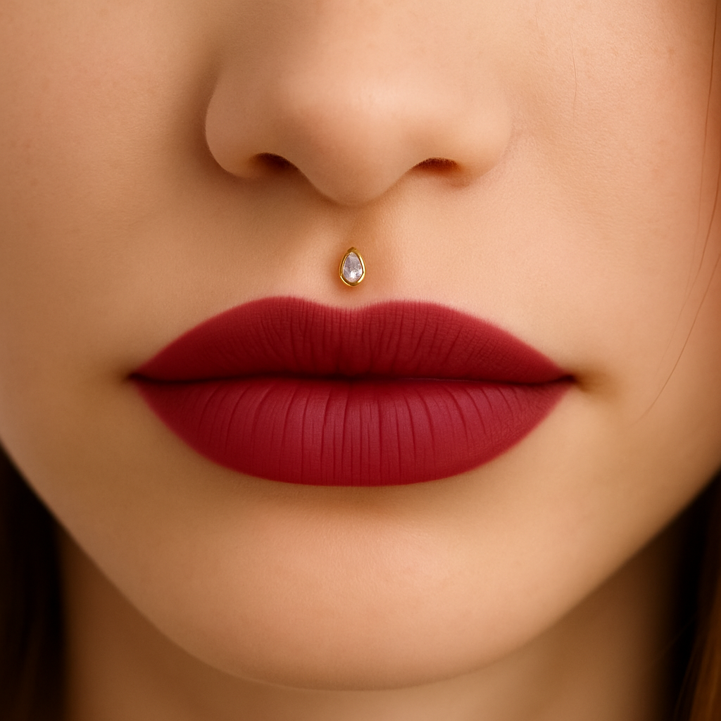 14K Gold Teardrop CZ Top With Internal Thread Base Labret - Monster Piercing