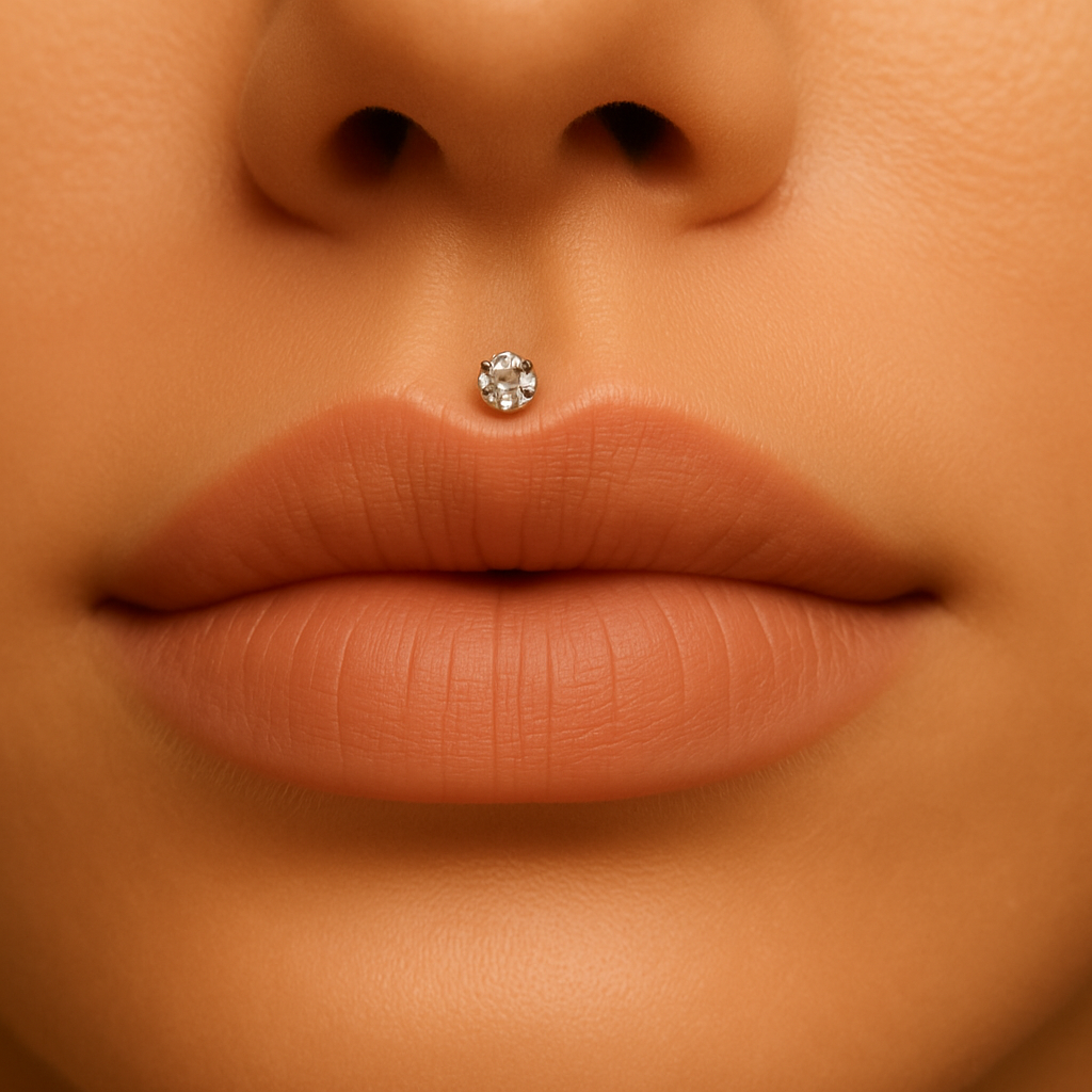 925 Sterling Silver Round CZ Jewelled Internally Threaded top with Round Base Labret - Monster Piercing