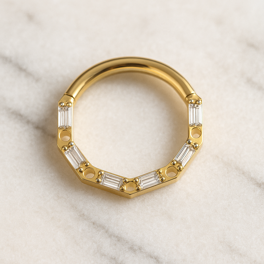 G23 Titanium Cubic Zirconia Baguette Linked Hinged Segment Clicker Ring - Monster Piercing