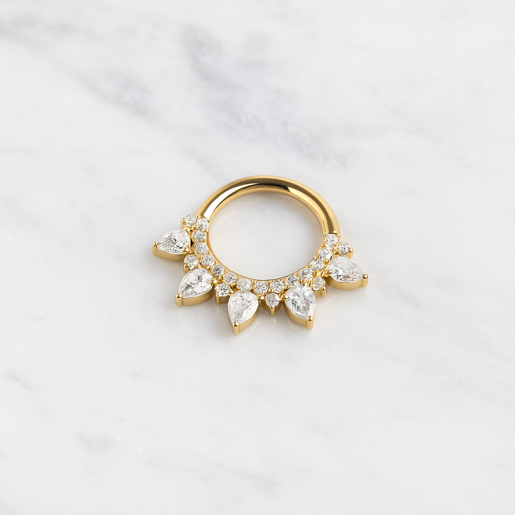 G23 Titanium Cubic Zirconia Studded Marquise Tiara Hinged Segment Clicker Ring - Monster Piercing