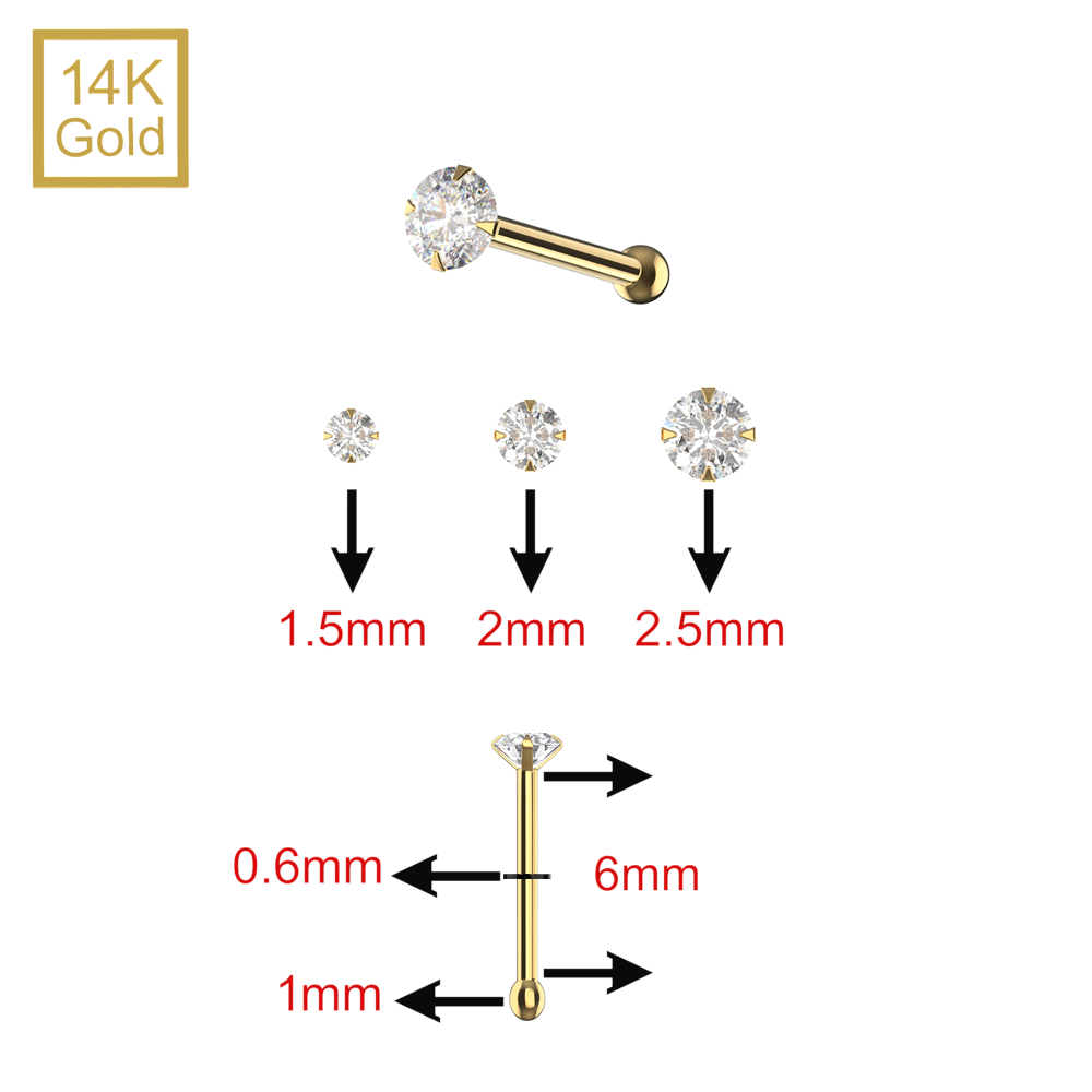 14K Gold Claw Set Round Lab Grown Diamond Ball End Nose Stud - Monster Piercing