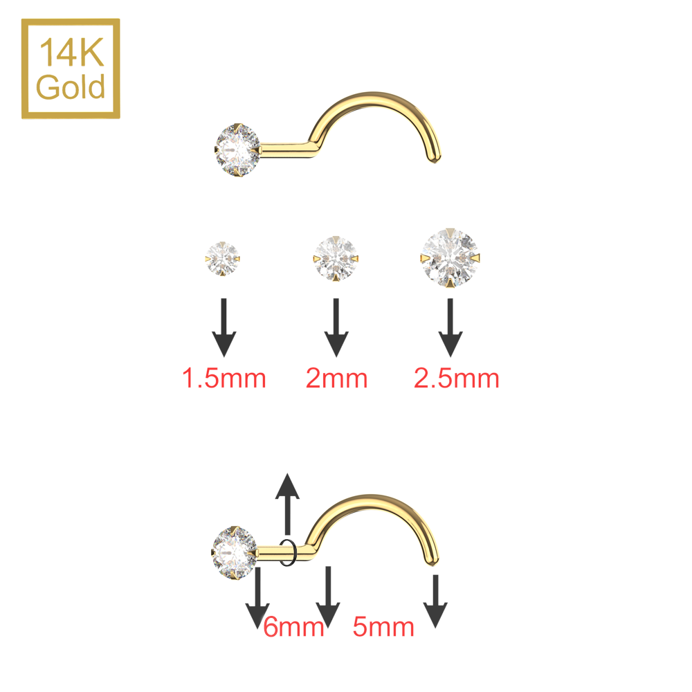 14K Gold Claw Set Round Lab Grown Diamond Nose Screw Stud - Monster Piercing