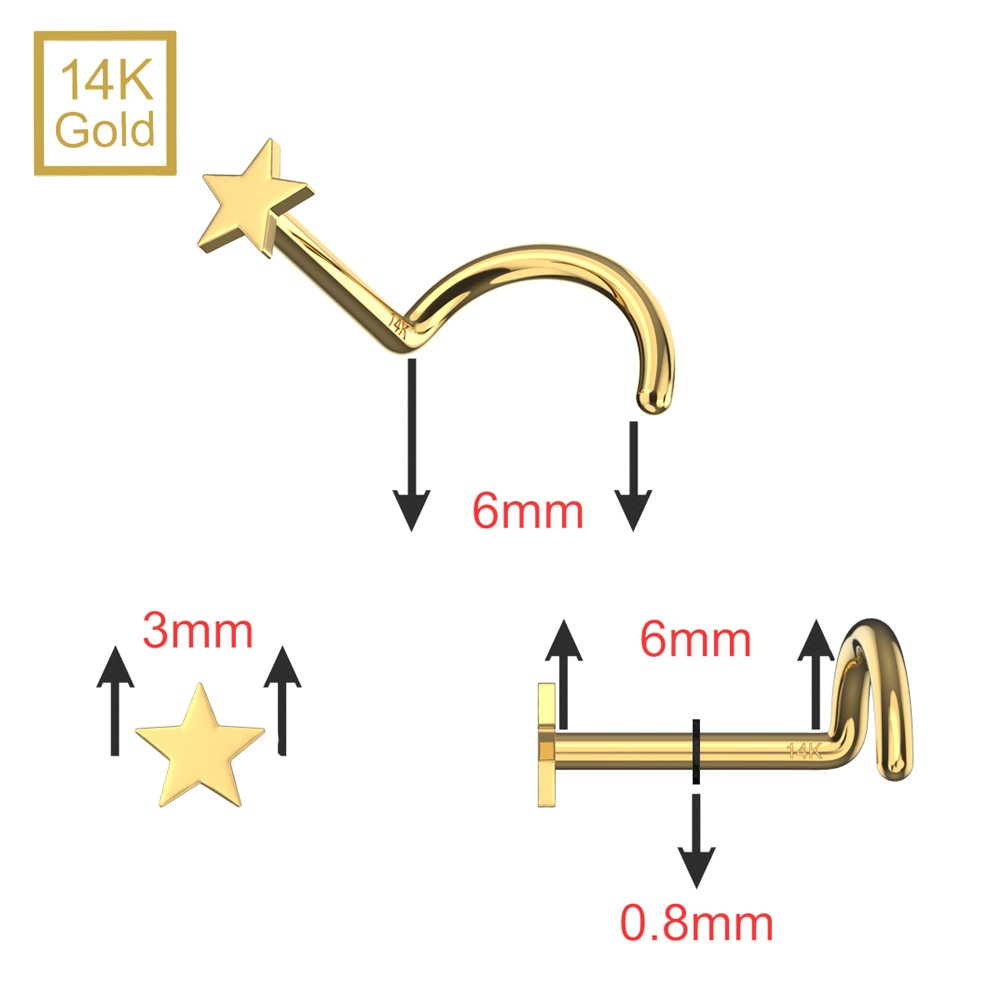 14K Gold Plain Star Nose Screw - Monster Piercing