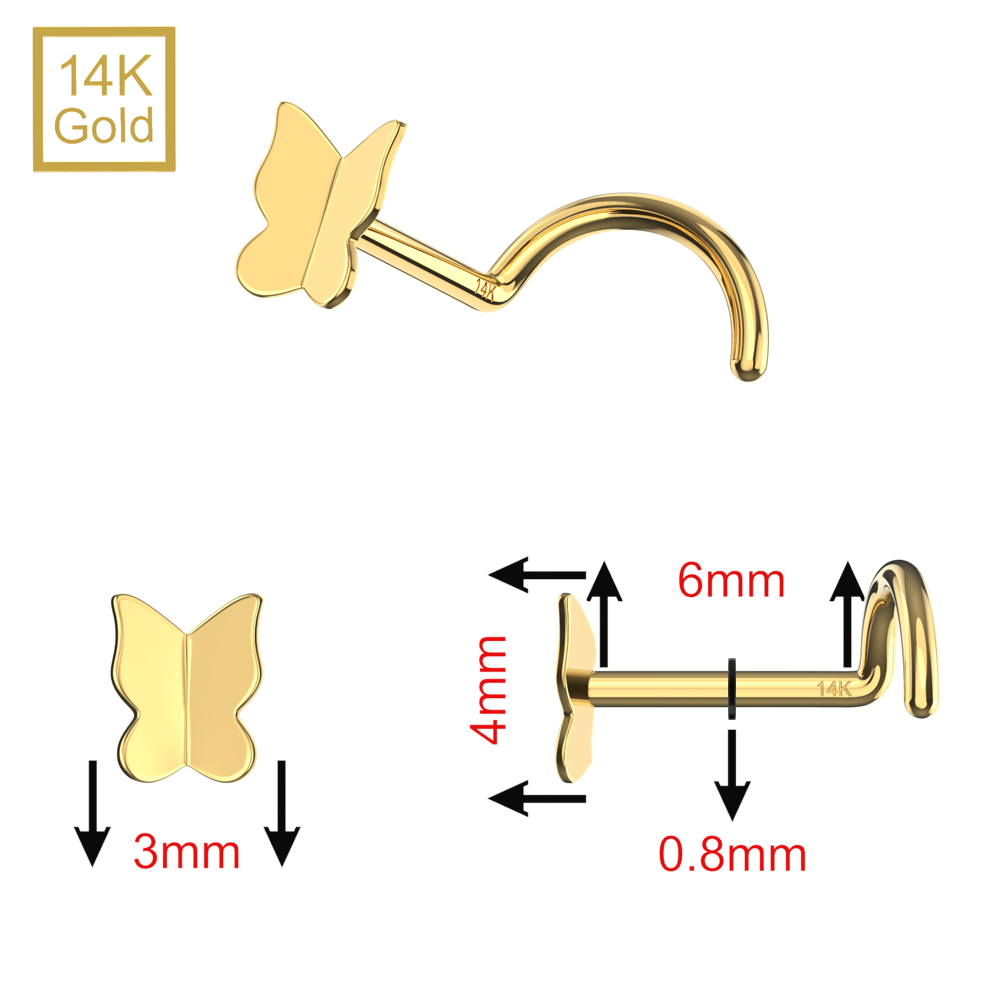 14K Gold Plain Butterfly Nose Screw - Monster Piercing