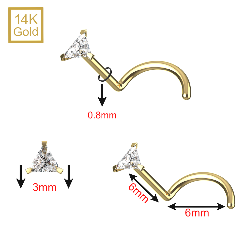 14K Solid Gold Cubic Zirconia Jewelled Nose Screw Stud - Monster Piercing