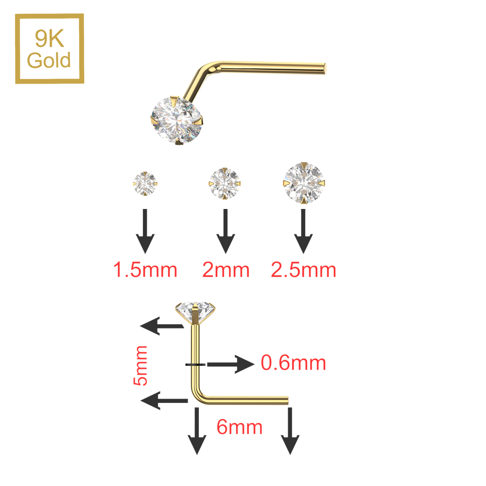 9K Gold Claw Set Round Lab Grown Diamond L-Bend Nose Stud - Monster Piercing