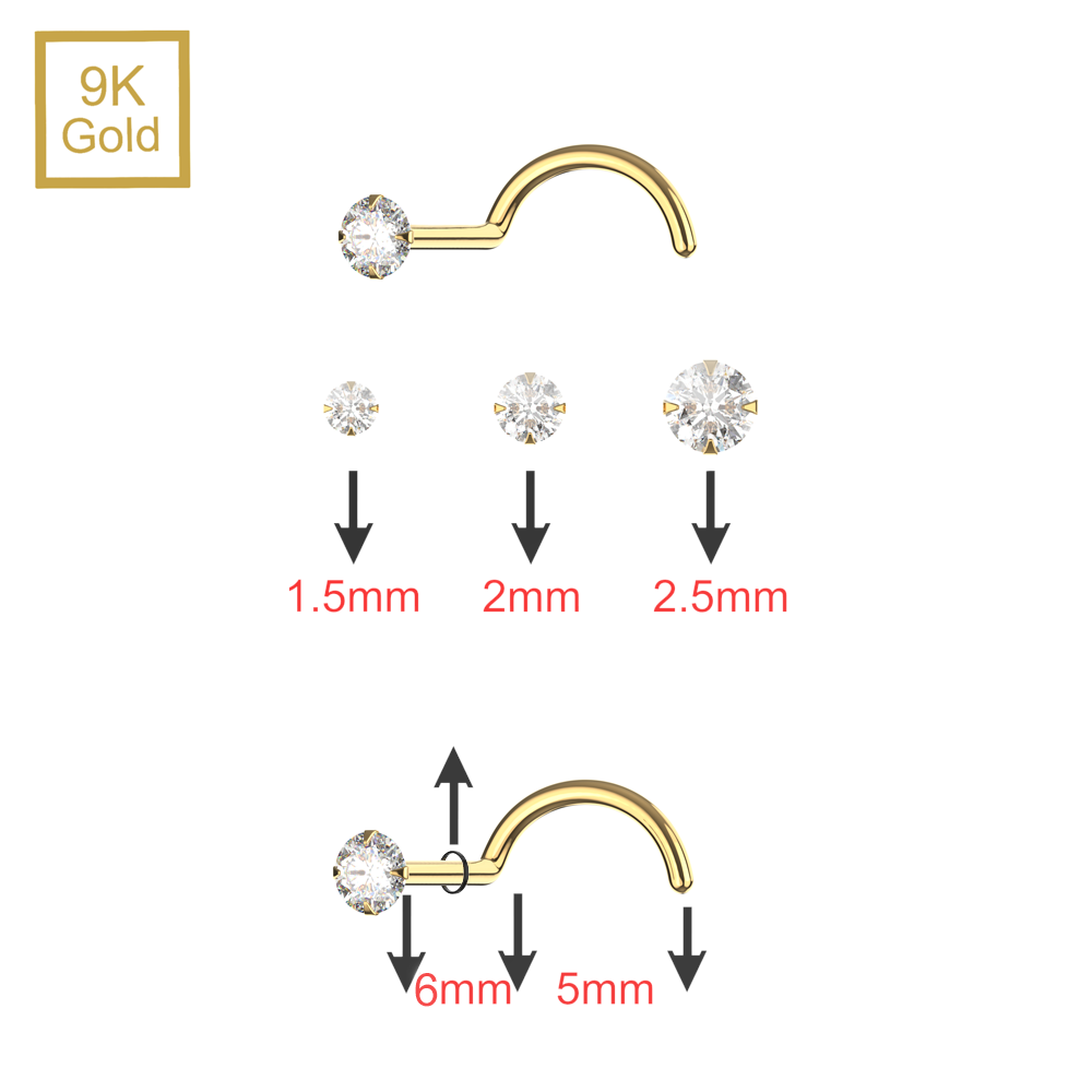 9K Gold Claw Set Round Lab Grown Diamond Nose Screw Stud - Monster Piercing