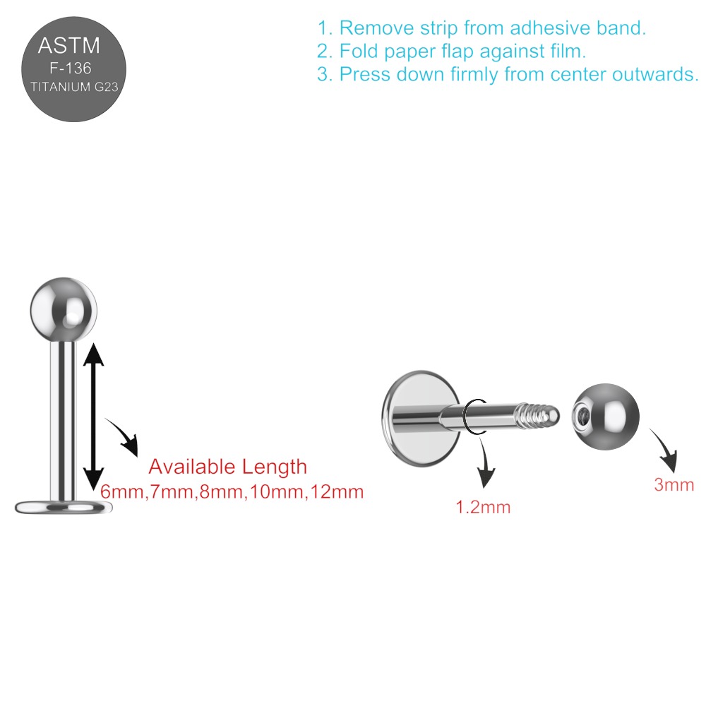 EO Gas Sterilised G23 Titanium Externally Threaded Ball Top Labret - Monster Piercing