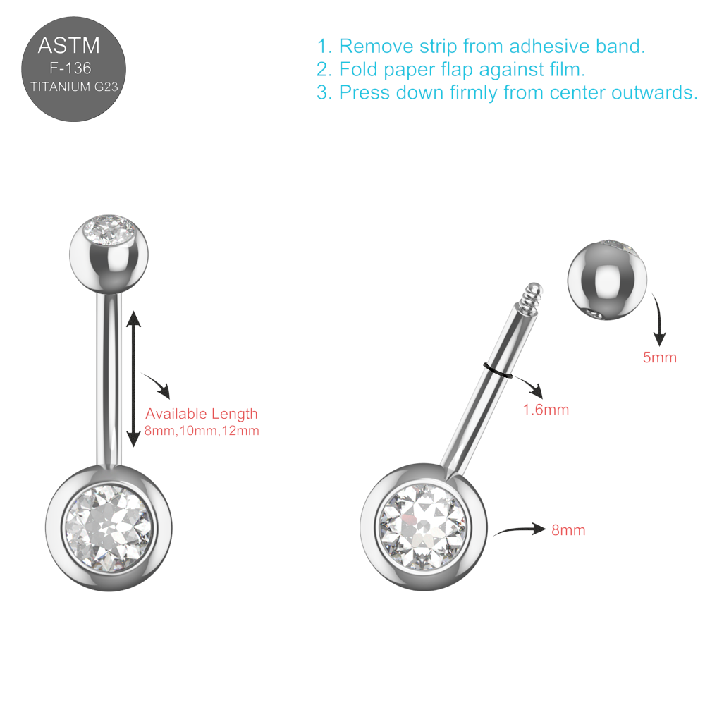 EO Gas Sterilised G23 Titanium Double CZ Jewelled Banana Belly Ring 8mm 10mm 12mm
