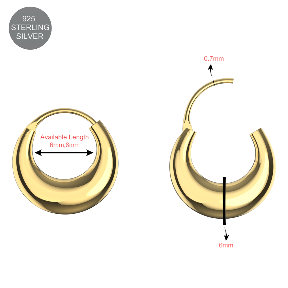 925 Sterling Silver Moon Style Hoop Earrings - Monster Piercing