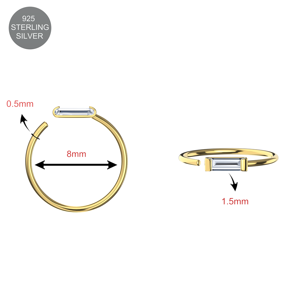 925 Sterling Silver CZ Bar Jewelled Nose Hoop Ring - Monster Piercing