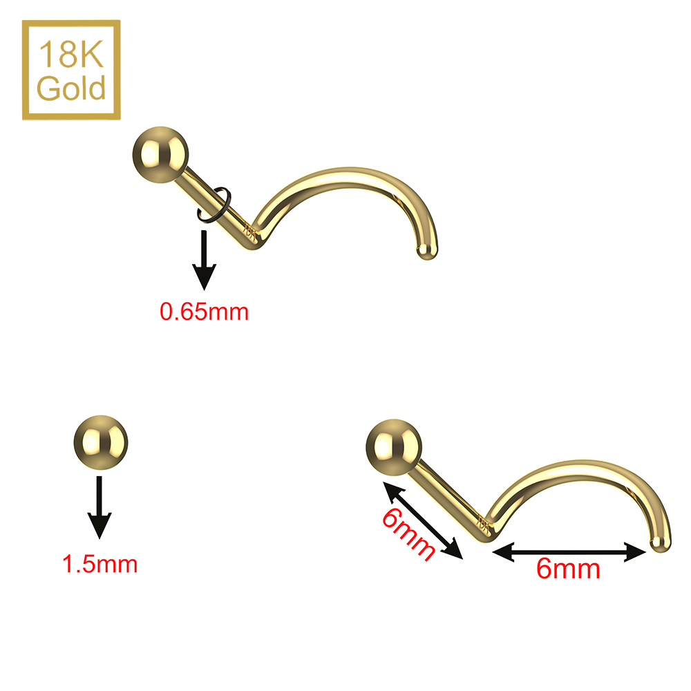 18K Gold plain Ball Nose Screw - Monster Piercing