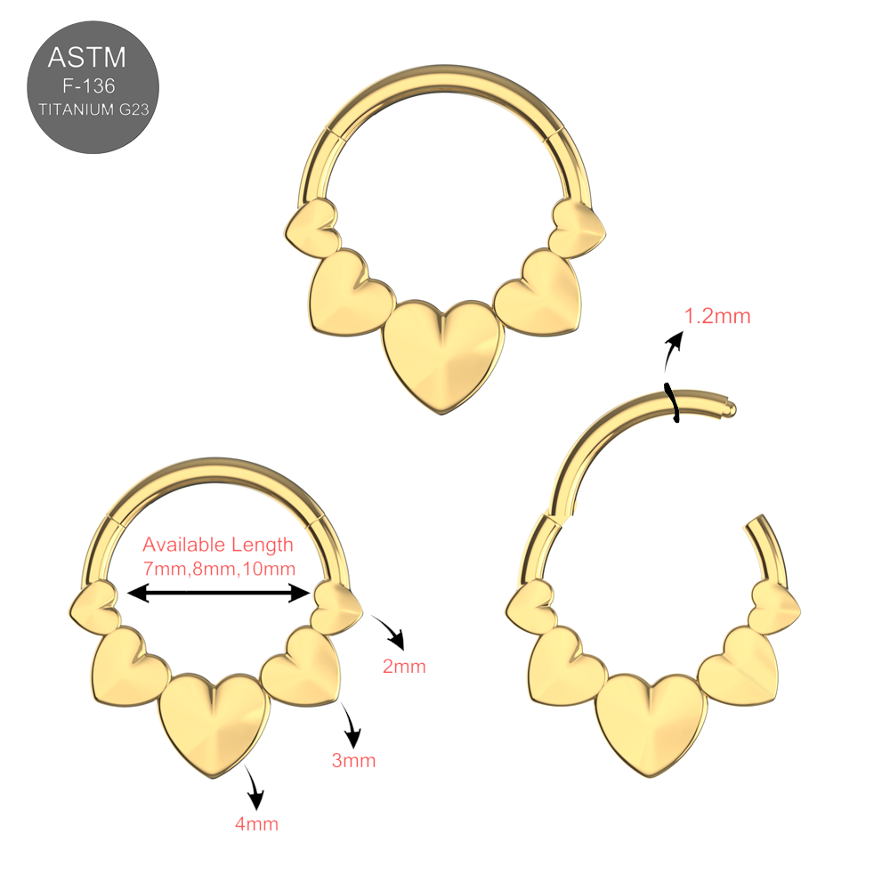 G23 Titanium Connected Hearts Hinged Segment Clicker Ring - Monster Piercing