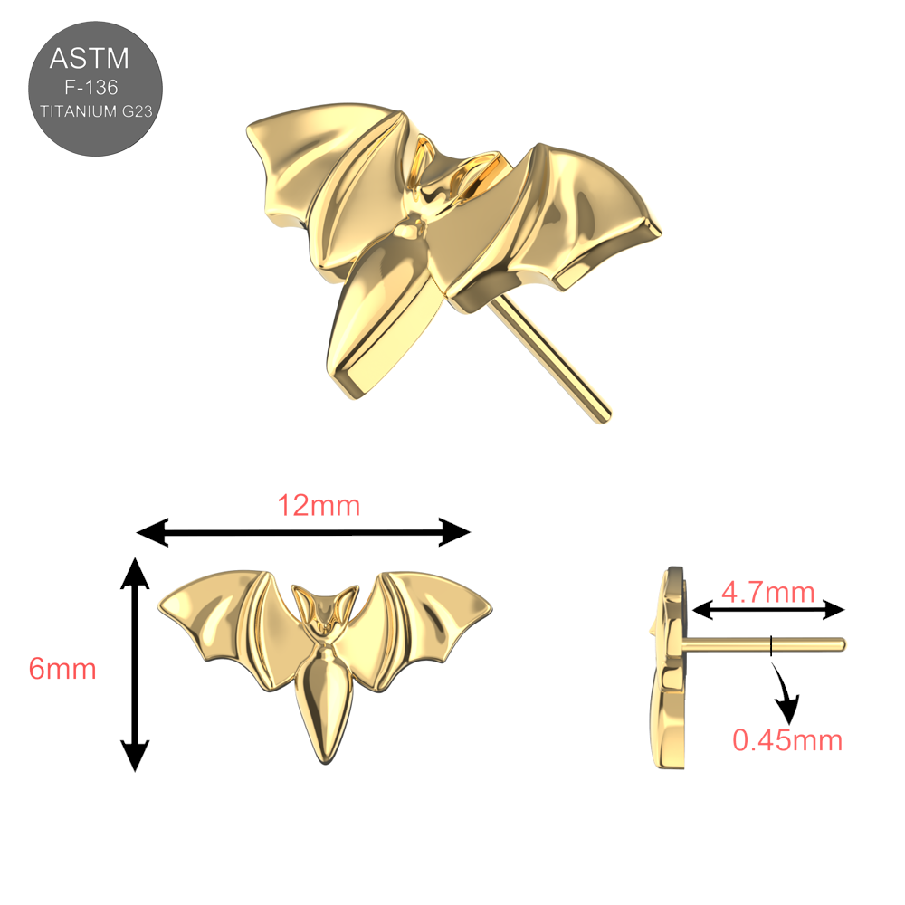 G23 Titanium Bat Threadless Pin Top - Monster Piercing