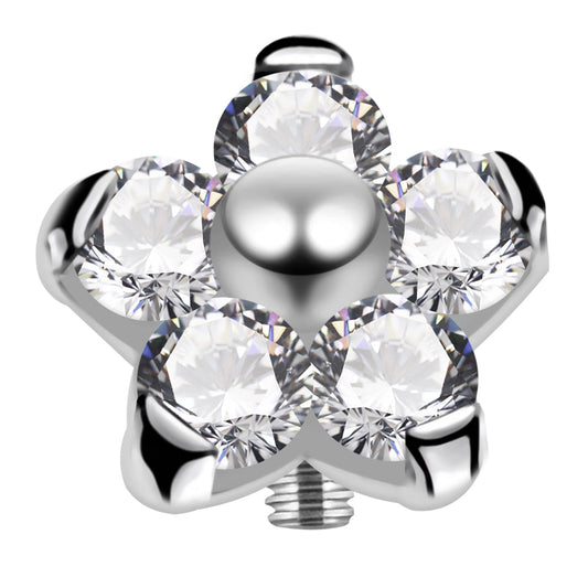G23 Titanium 5 CZ Studded Flower Dermal Anchor Top - Monster Piercing