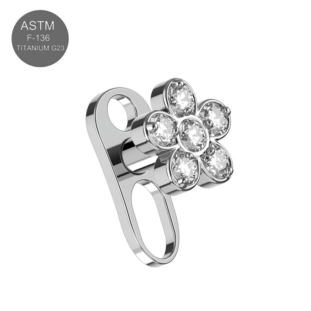 G23 Titanium CZ Jewelled Hepatica Flower Dermal Anchor - Monster Piercing