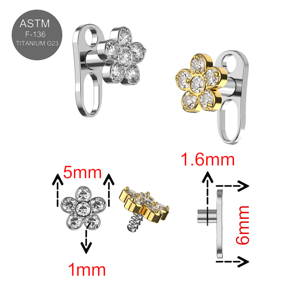 G23 Titanium CZ Jewelled Hepatica Flower Dermal Anchor - Monster Piercing