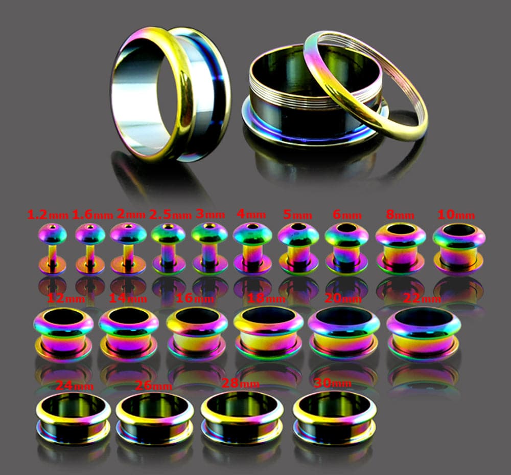 316L Surgical Steel Rainbow Screw Fit Ear Flesh Tunnel - Monster Piercing