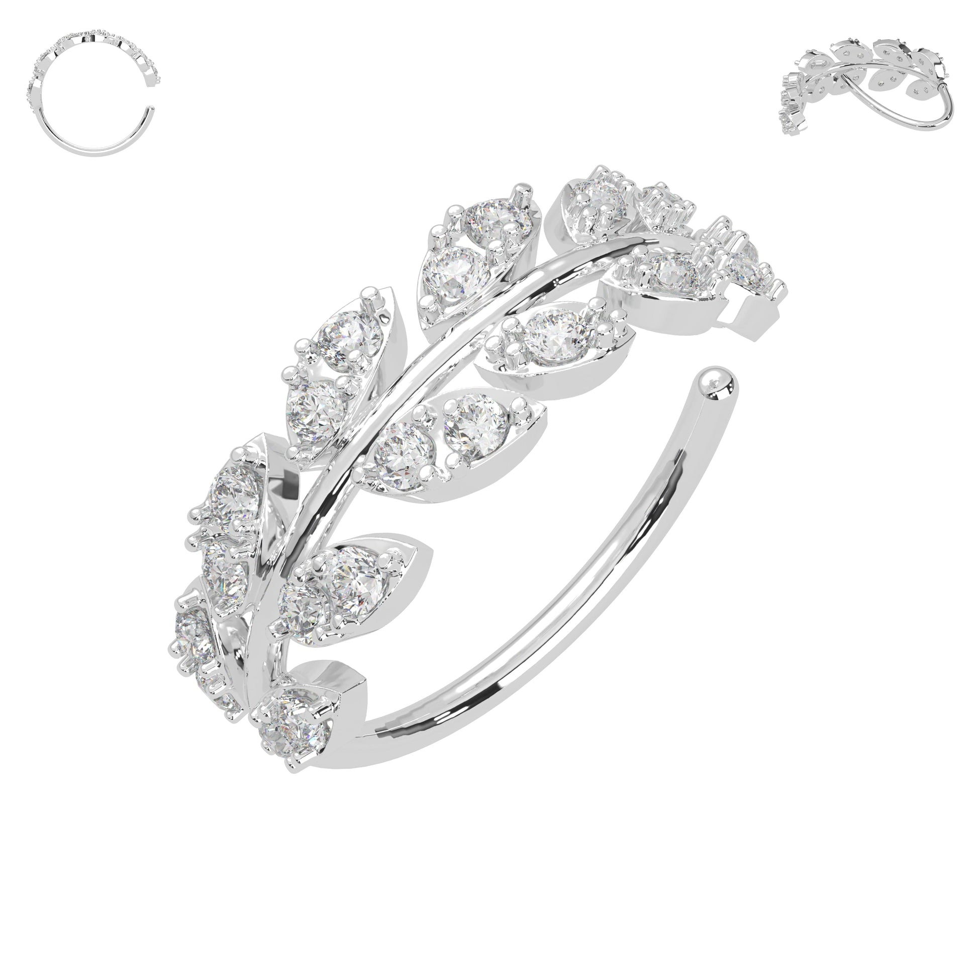 316L Surgical Steel CZ's Jewelled Leaves Bendable Cartilage Hoop - Monster Piercing