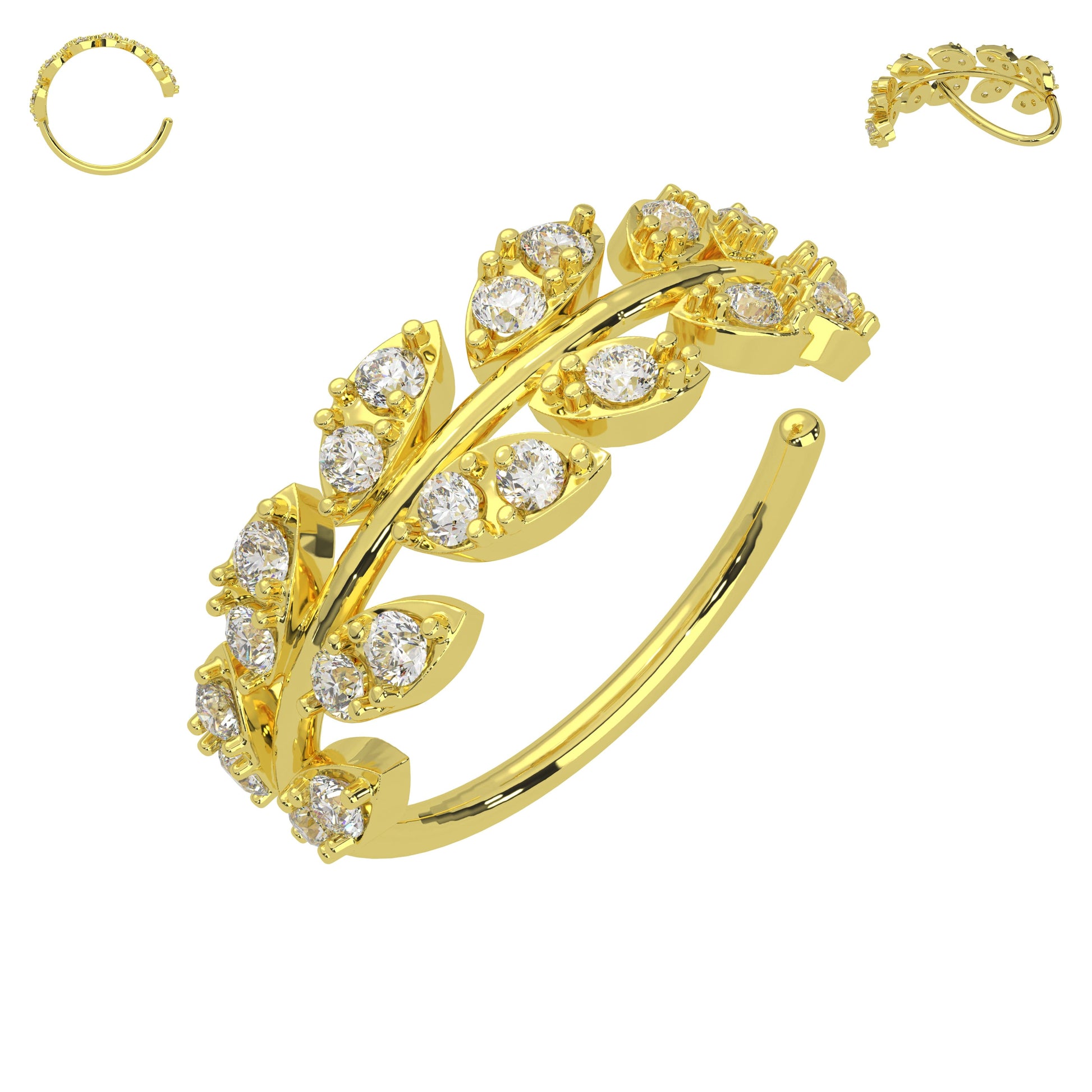 316L Surgical Steel CZ's Jewelled Leaves Bendable Cartilage Hoop - Monster Piercing